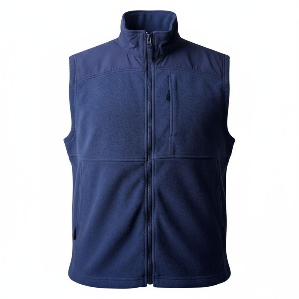 Duluth Trading Co Mens XL Fleece Vest Navy Blue Full Zip Shoulder Overlay Pocket